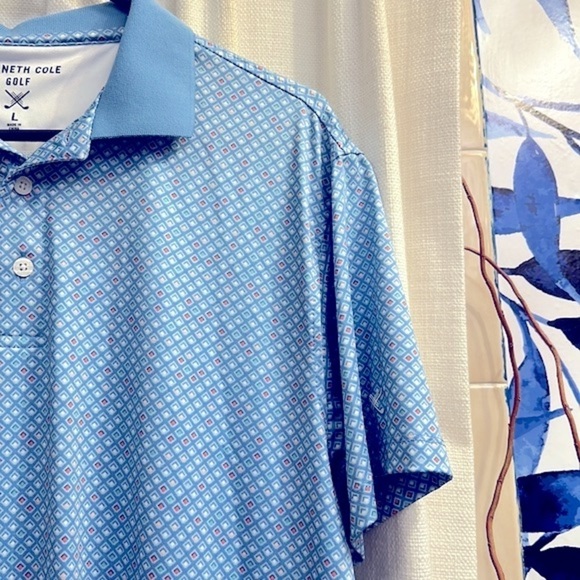 Men’s Kenneth Cole Golf Polyester & Spandex Diamond Pattern Athletic Polo Size L - Picture 4 of 7